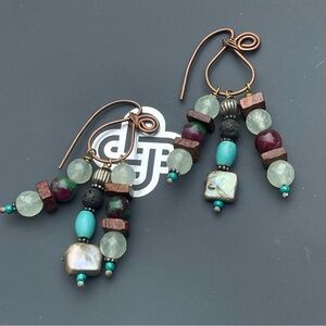Elegant copper Multicolor Beaded semi precious stones Earrings